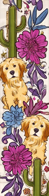 Free flower bookmark featuring dogs with desert floral elements